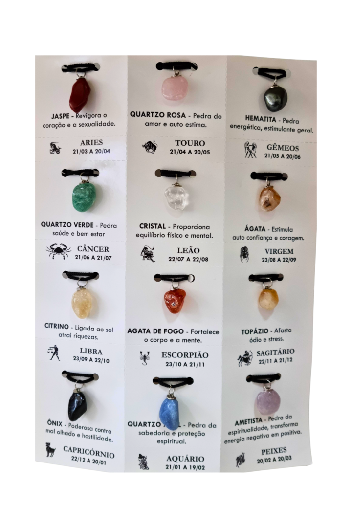 Colar pedra do signo cartela c 12 