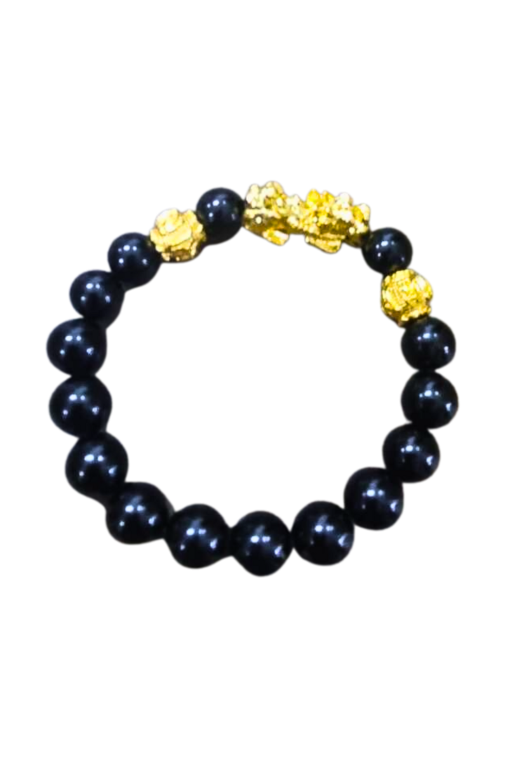 Pulseira pixiu c pedra obisidiana 1