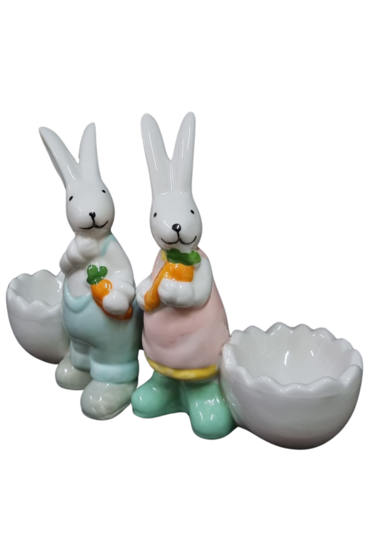 Casal coelhos cestinha mini porcelana 1