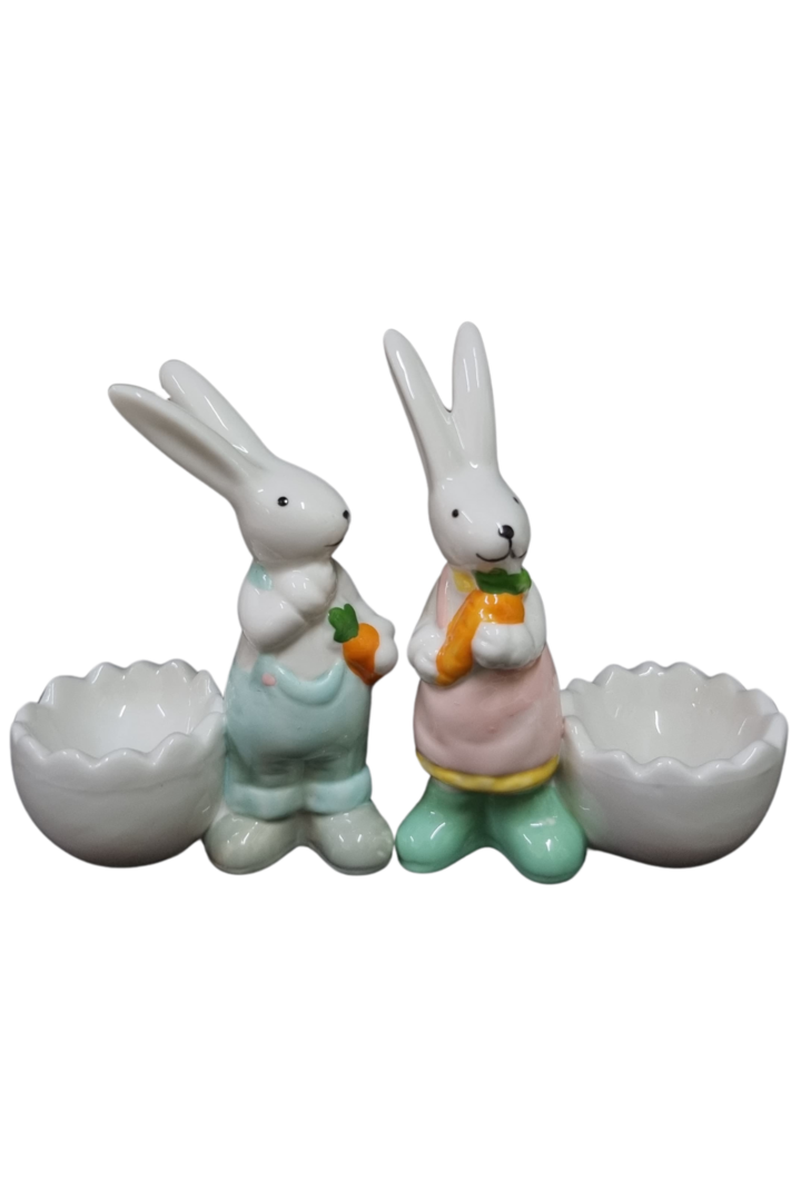 Casal coelhos cestinha mini porcelana 2