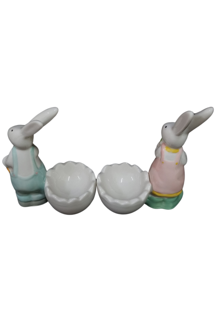 Casal coelhos cestinha mini porcelana 3