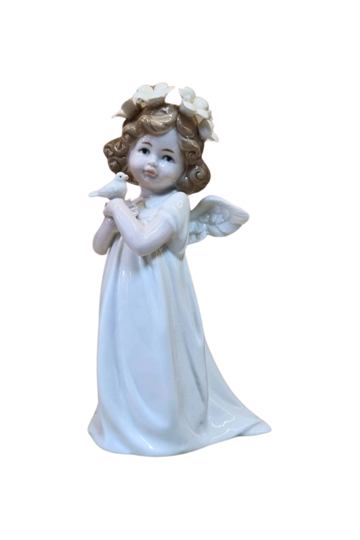 Anjo branco flor na cabeca porcelana 1