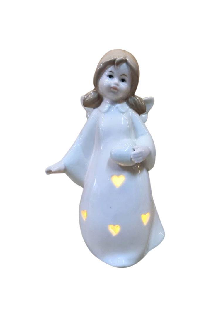 Anjo branco coracao com luz porcelana 1