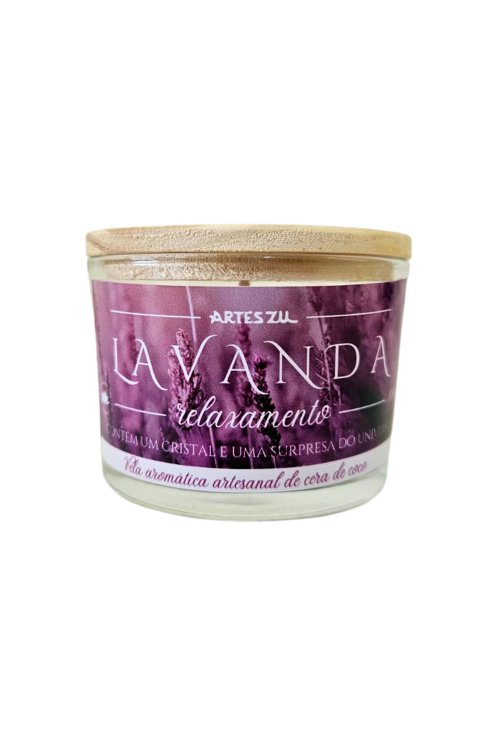 Vela copo lavanda madeira 1